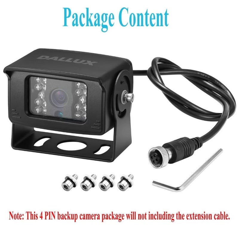 DALLUX Bus Truck Vehicle Backup Cameras Wide View Angle cab cam Rearview Reverse Waterproof Night Vision 4 PIN Cam for Travel Trailer/Pickup/Van/RV Camper/Motor Home (12V,package not include extension cable) - Image 3